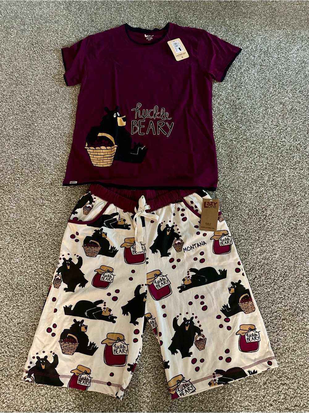 Lazy One Women's 'Huckle Beary' Montana Pajama Set - Burgundy & Cream